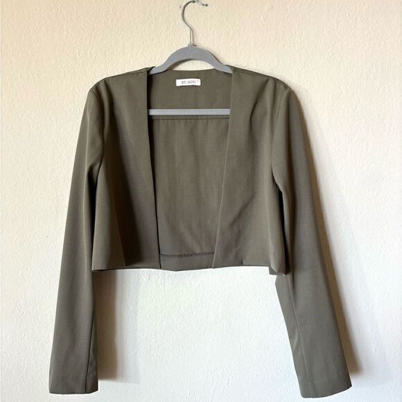 St. Agni Wool Kelp Green Blazer Layered  Cropped Size L - Picture 3 of 6